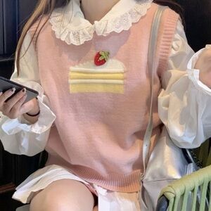 Pink Strawberry Cake Sweater Vest Grandmacore